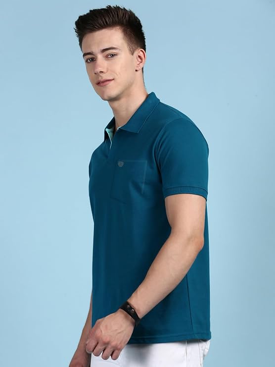 ZYRAA HYPE Men's Half Sleeve Soild Casual Regular Fit T-Shirt with Chest Pocket | Polo Tshirt for Men