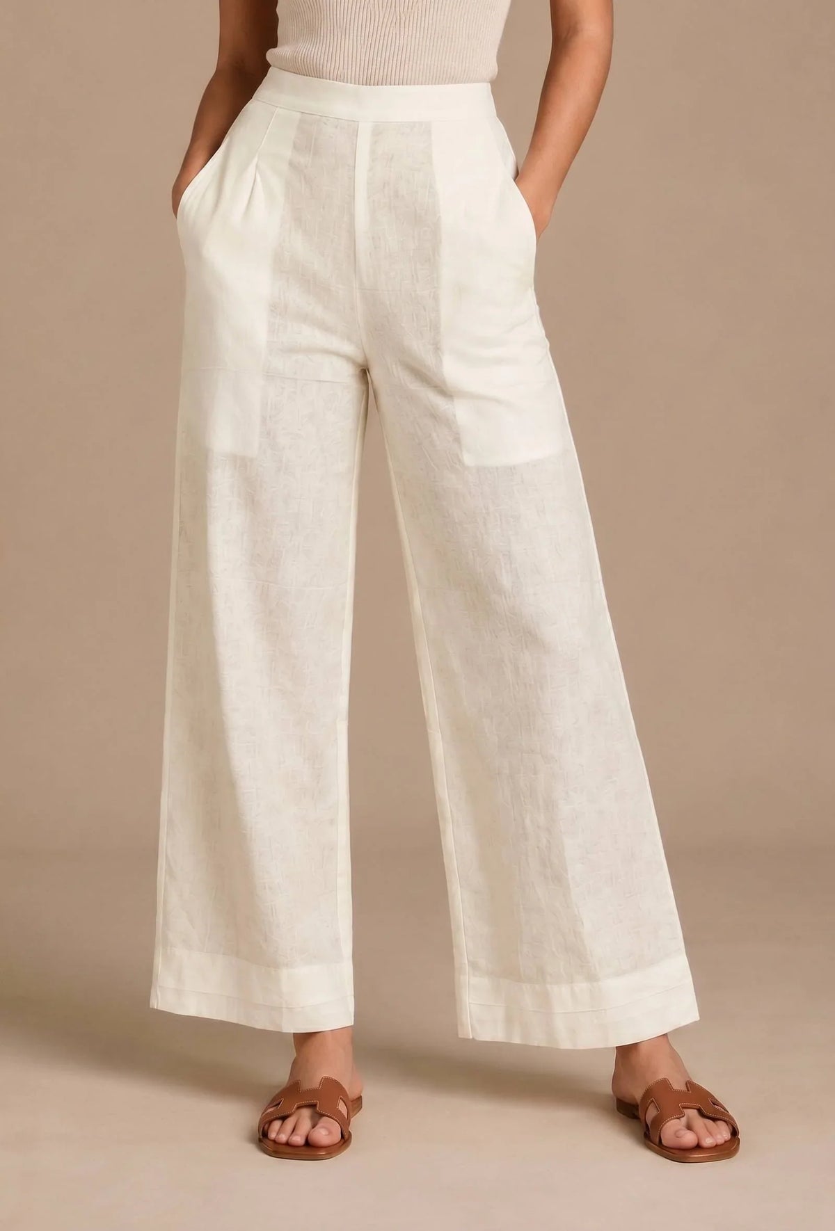 Set of 2: Off-White Cotton Silk Flared Kurta with Straight Pant Set