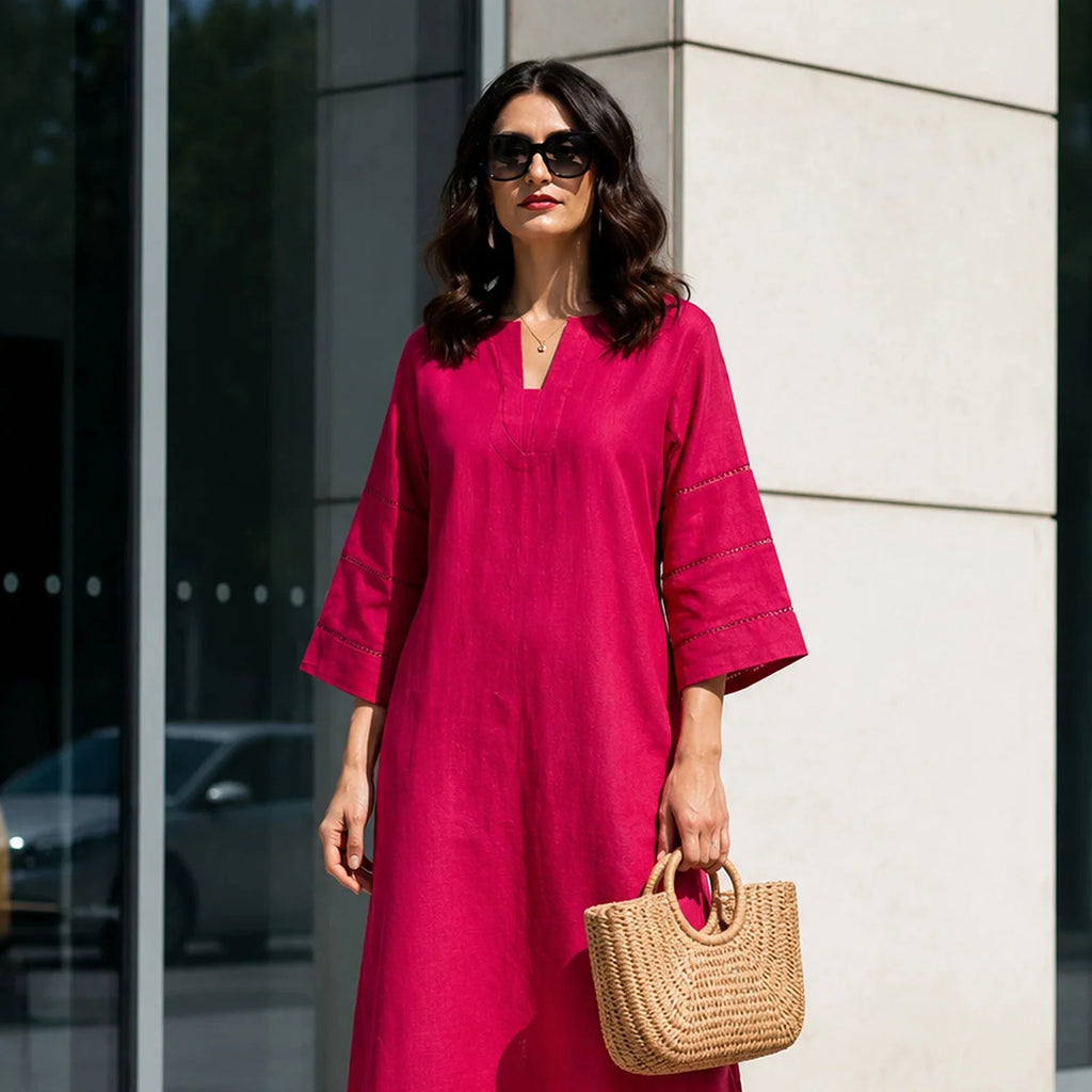 Set Of 2: Fuchsia Pink Cotton Kurta & Palazzo